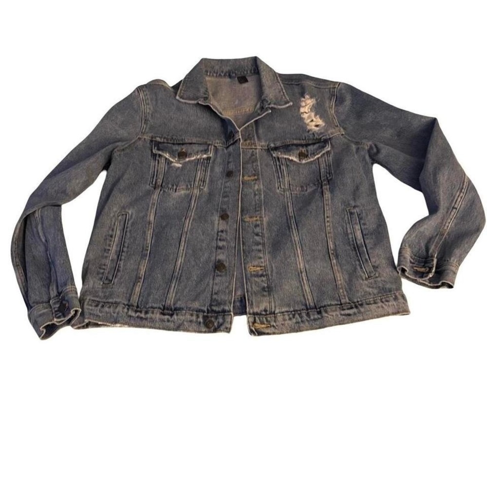 H&M Divided Distressed Jean Jacket Blue Denim Destroyed Look Mens XL
